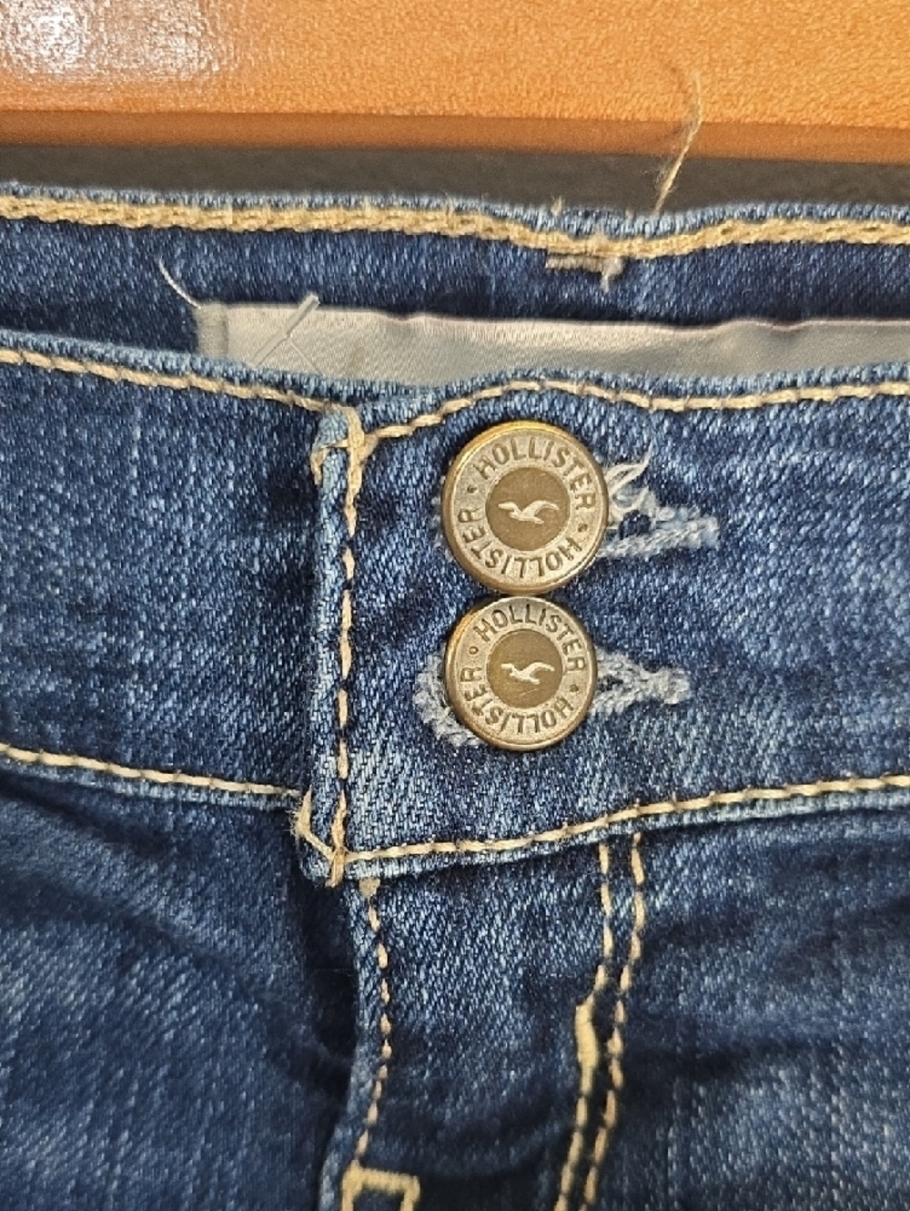 Hollister jean shorts womens size 1 blue double button frayed-hem raw cut Summer - Picture 3 of 10